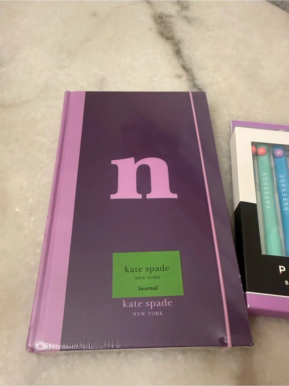 Kate Spade Initial Notebook Journal N and Paperage  Pen Set Purple Color Block